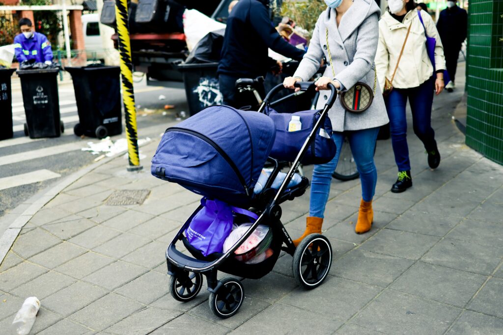 Modern baby stroller on clean neutral background – best baby strollers 2025