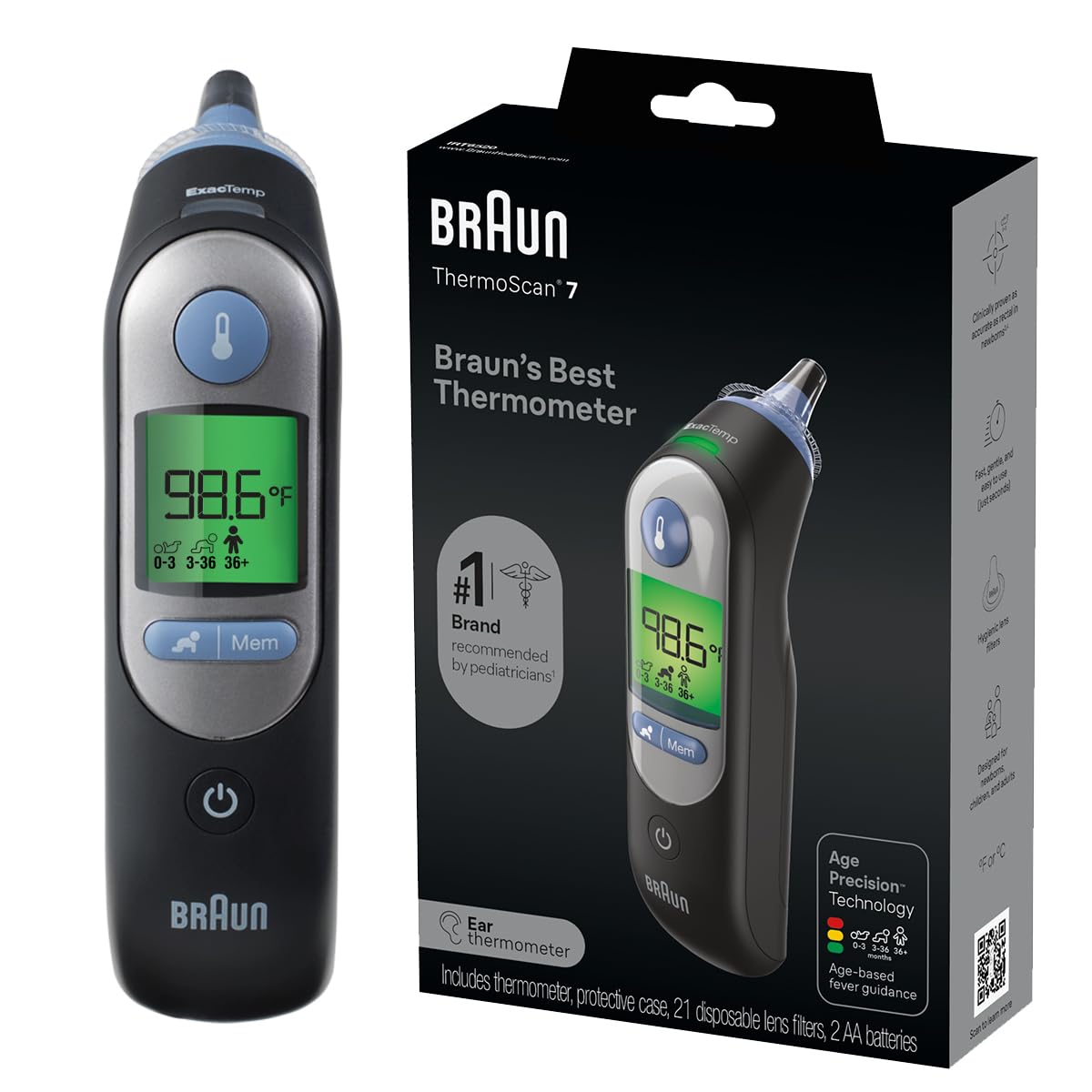 Braun ThermoScan 7 ear thermometer Age Precision pediatrician recommended hospital grade