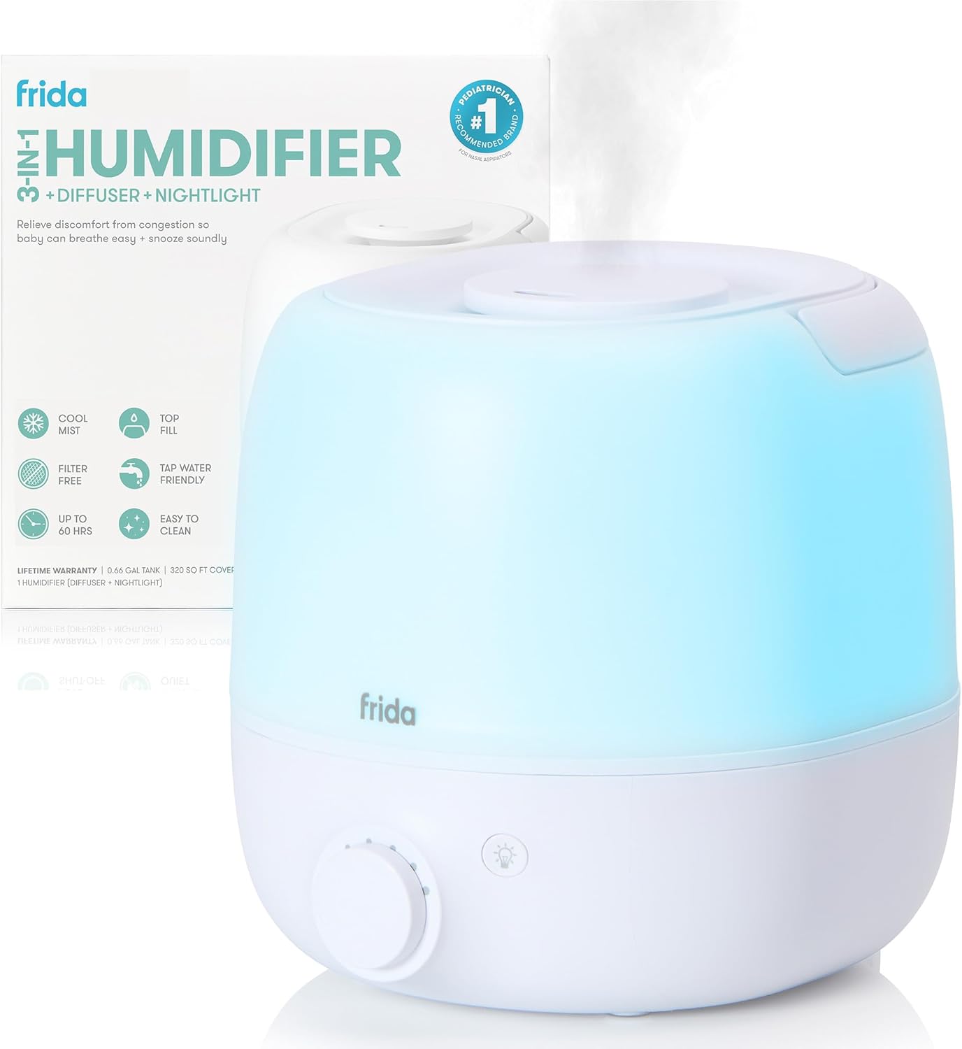 best baby humidifiers 2026 Frida Baby 3-in-1 cool mist humidifier nightlight diffuser nursery top fill
