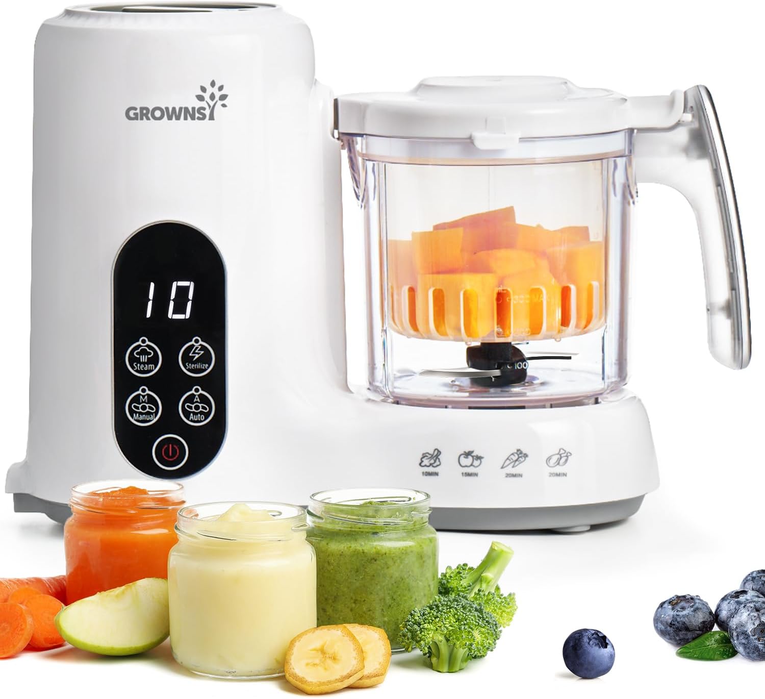 best baby food makers 2026 Grownsy Baby Food Maker Steam Basket BPA-free one-step auto steam blend