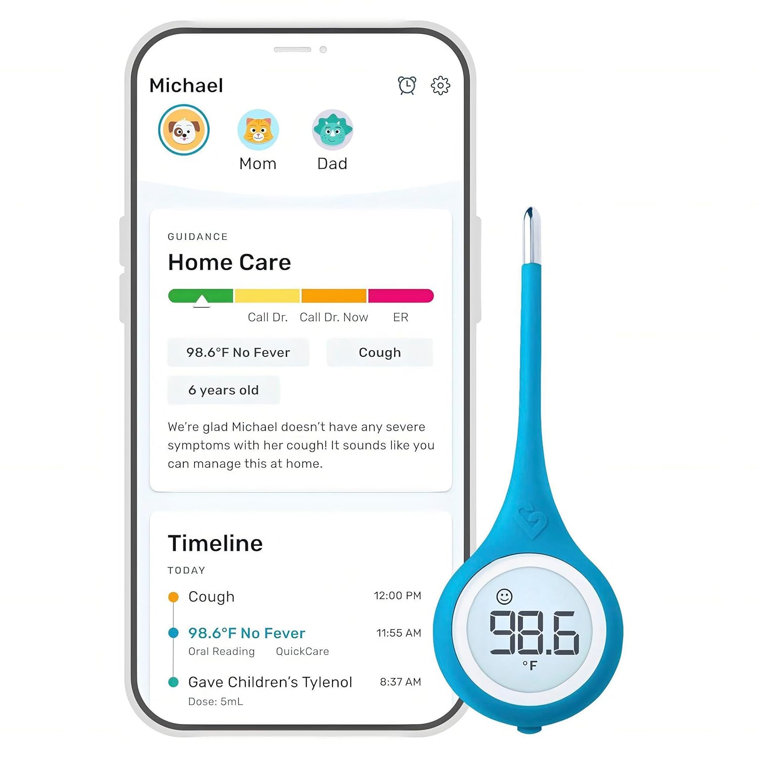 Kinsa QuickCare smart digital thermometer app connected health guidance oral rectal armpit