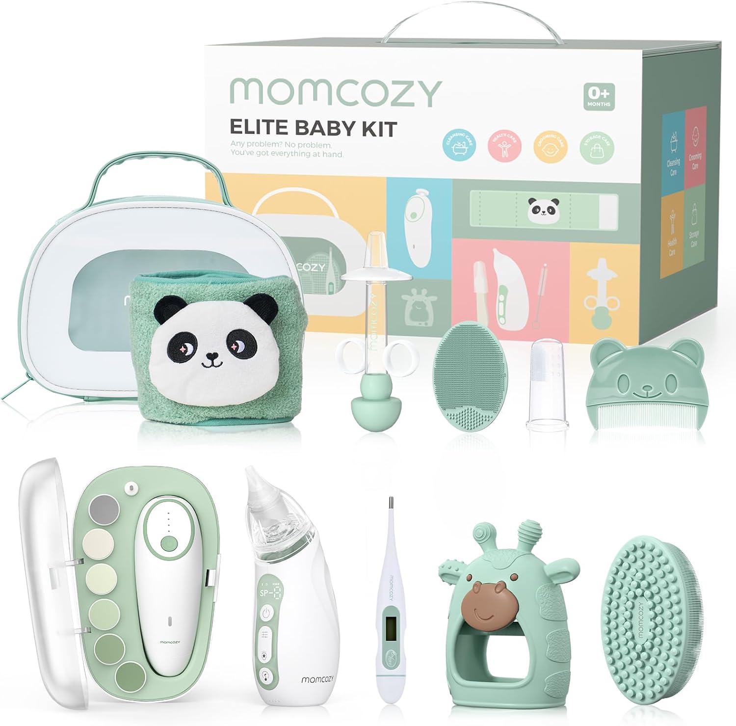 best baby grooming kits 2026 Momcozy Elite Baby Kit electric nail trimmer nasal aspirator thermometer tummy wrap registry gift