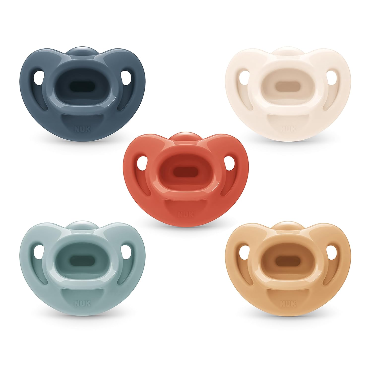 best baby pacifiers 2026 NUK Timeless Comfy one-piece 100% silicone orthodontic curved BPA-free 0-6 months 5-pack best bite test