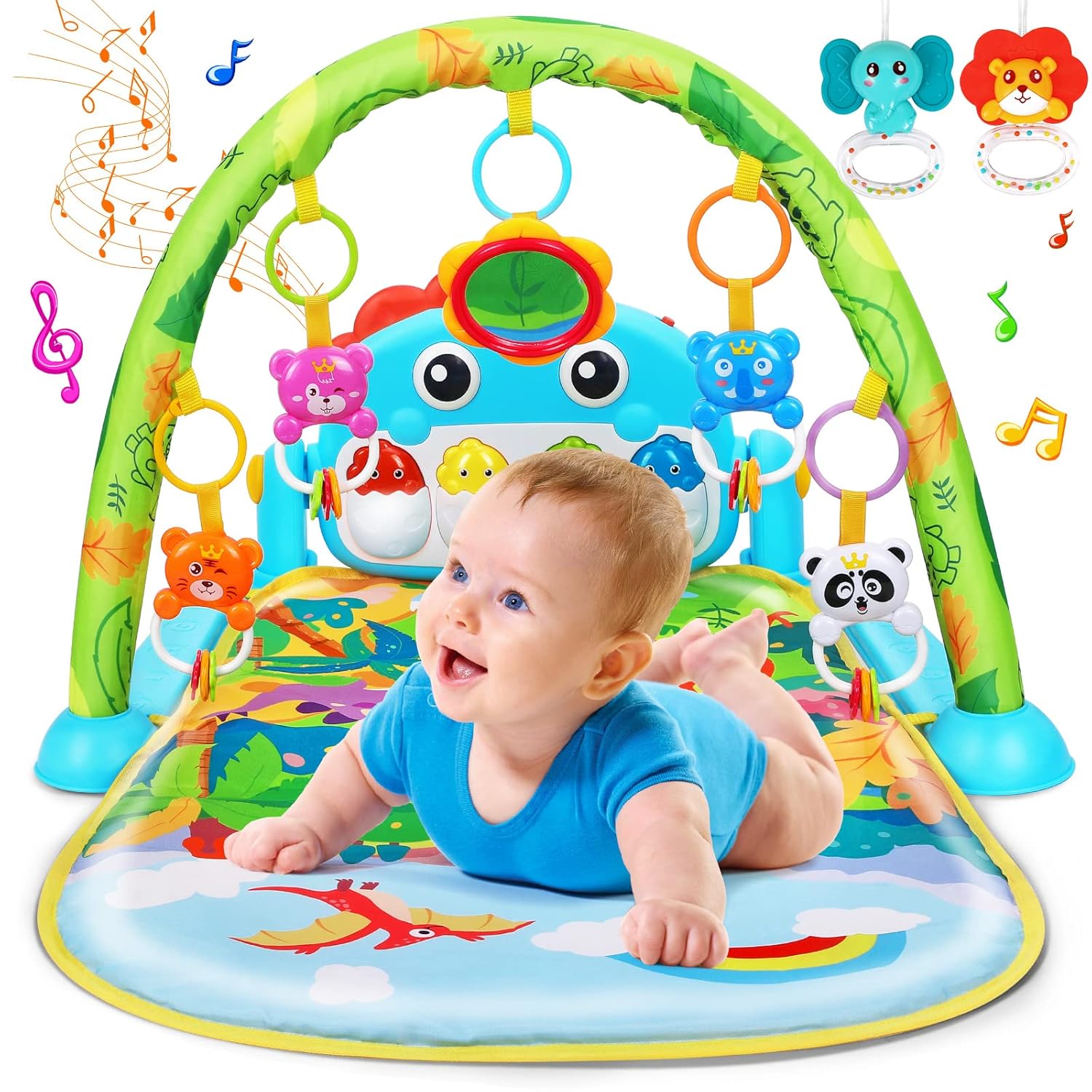 UMIKU Baby Gym Play Mat musical activity center tummy time dinosaur