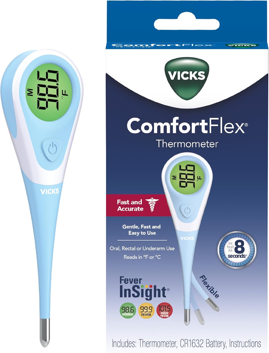 Vicks ComfortFlex digital thermometer flexible tip oral rectal armpit budget accurate