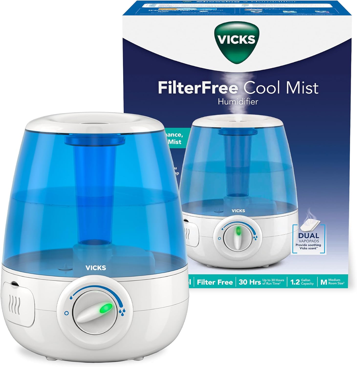 Vicks Filter-Free Ultrasonic Humidifier pediatrician recommended VapoPads baby congestion cool mist